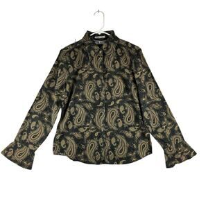 Tommy Hilfiger Jeans Button Down Shirt Women's Large Paisley Flare Sleeve Preppy